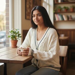 Taylor Swift Folklore Cardigan Cream Black Trim Sz. XS/S